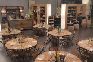 Decorated tables in the winery store